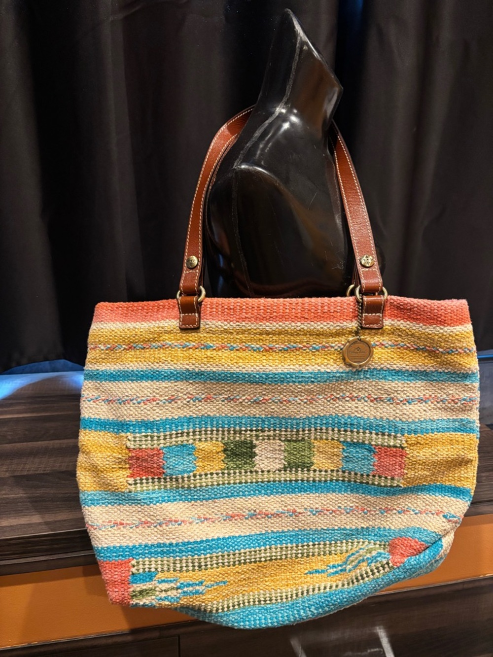 Patricia Nash Multicolor Woven Stripe Tote with Leather Handles